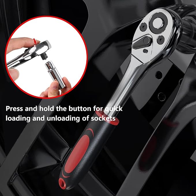 46 PCS Socket Wrench Set, Mechanic Tool Kit Quick-release Ratchet, 1/4" Drive Bit Metric Combination Tools for Auto Repairing & Household with Storage Case