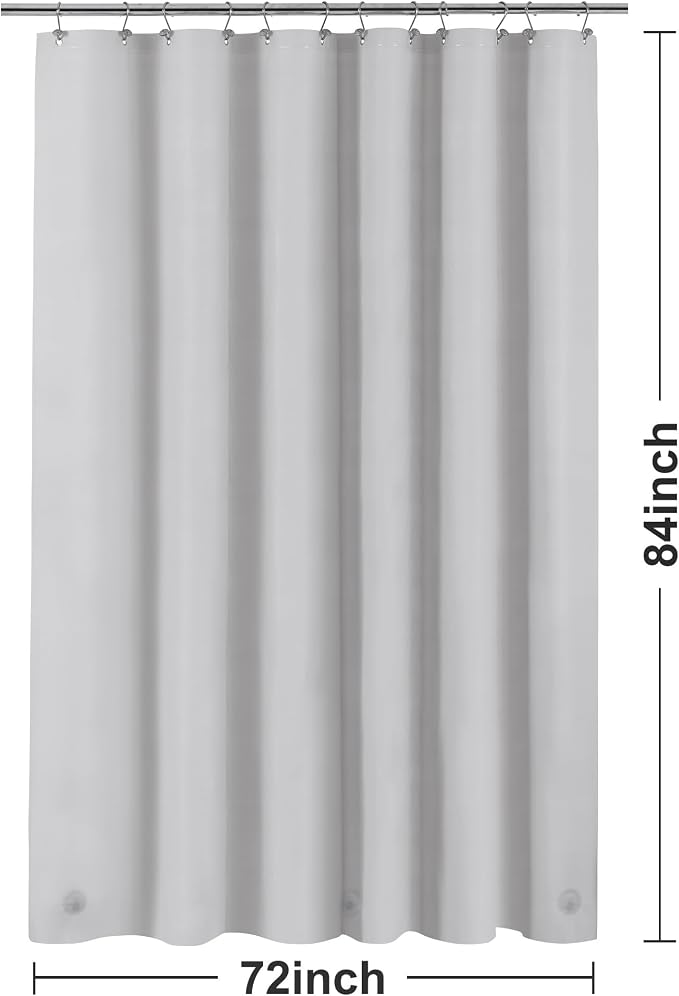 Barossa Design Extra Long Shower Curtain Liner with 3 Magnets - 72" x 84" XL, Waterproof PEVA Lightweight Shower Liner for Bathroom, PVC Free, Metal Grommets - Silver Gray, 72x84
