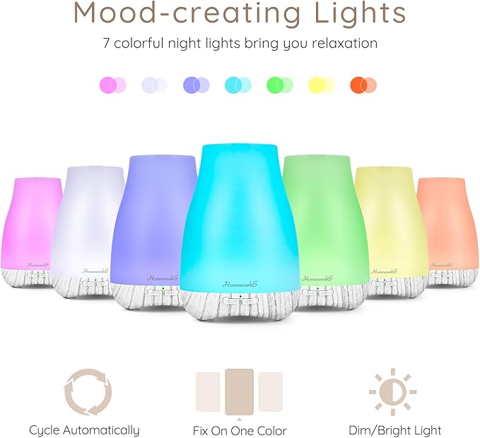 Aromatherapy Essential Oil Diffuser for Room: Air Humidifier Aroma Scent Cool Mist Diffusers Colorful Light Cute Mini Small Waterless Auto Off Ultrasonic for Home Bedroom