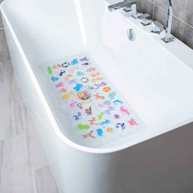BEEHOMEE Bath Mats for Tub Kids,Baby Toddler - Large Cartoon Non-Slip Bathroom Bathtub Anti-Slip Shower Mats for Floor 35x15,Machine Washable XL Size Bathroom Mats (Zoo)