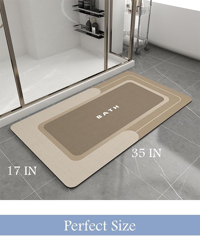 MontVoo Bath Mat-Bath Mat Rug Non Slip Super Absorbent Stain Resistant Quick Dry Thin Bathroom Rug-Bath Mats for Bathroom Floor Bathtub Vanity-Bathmat Bath Rug Easy Care-17"x35",Beige