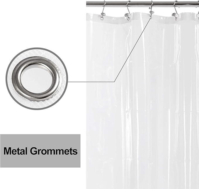 Barossa Design Plastic Shower Curtain Liner 69" x 70" with 6 Magnets - Waterproof PEVA Shower Liner for Standard Size Bathroom, PVC Free, Metal Grommets - Clear, 69X70