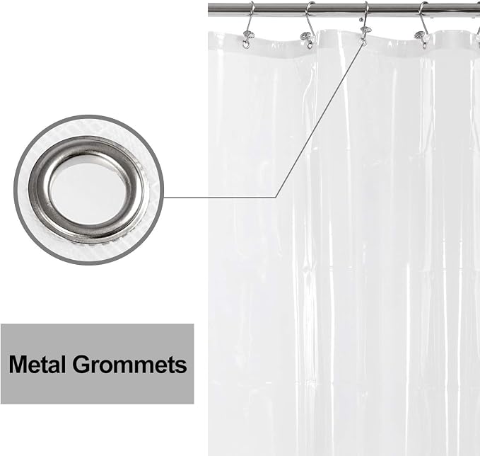 Barossa Design X-Long Shower Curtain Liner with 6 Magnets - 72" x 92", Waterproof PEVA Shower Liner for Bathroom, PVC Free, Metal Grommets - Clear, 72X92