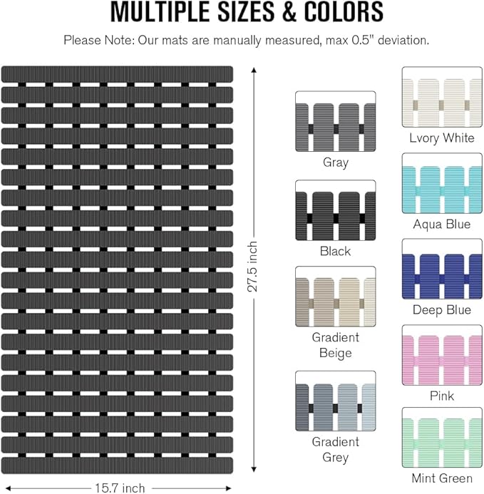 MBOSS Bath Tub Shower Mat Non Slip Bathtub Mats for Bathroom Shower Floor Mat Bath Mats for Shower Tub Anti Slip Shower Mat with Drain Hole and Large Suction Cups (Black, 27.5 X 15.7 Inch)