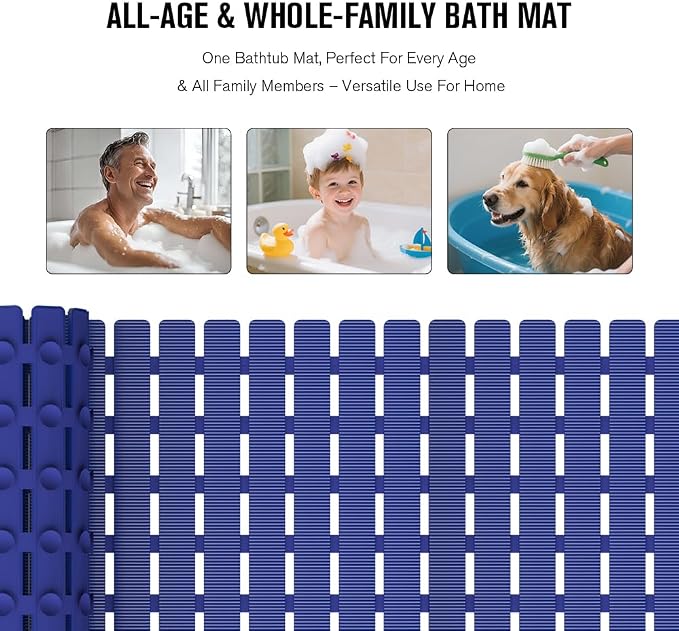 MBOSS Bath Tub Shower Mat Non Slip Bathtub Mats for Bathroom Shower Floor Mat Bath Mats for Shower Tub Anti Slip Shower Mat with Drain Hole and Large Suction Cups(Deep Blue, 27.5 X 15.7 Inch)