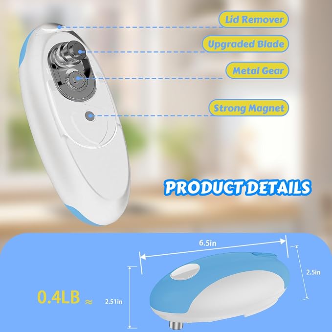 USB Rechargeable Electric Can Opener – Battery Operated, One Touch Automatic Operation, Magnetic Lid Holder & Smooth Edge Cutting, Cordless & Easy to Use for Seniors, Works with All Standard Cans
