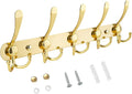 TICONN Wall Mounted Coat Rack, Five Heavy Duty Tri Hooks All Metal Construction for Jacket Coat Hat in Mudroom Entryway (Gold, 1-Pack)
