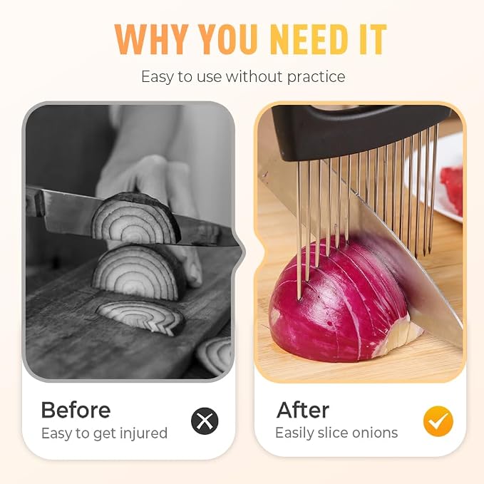 2025 New Onion Slicer Holder - Stainless Steel Meat Vegetable Slicer for Tomatoes, Lemons, Potatoes - Kitchen Gadget with Comfy Non-Slip Grip (3)
