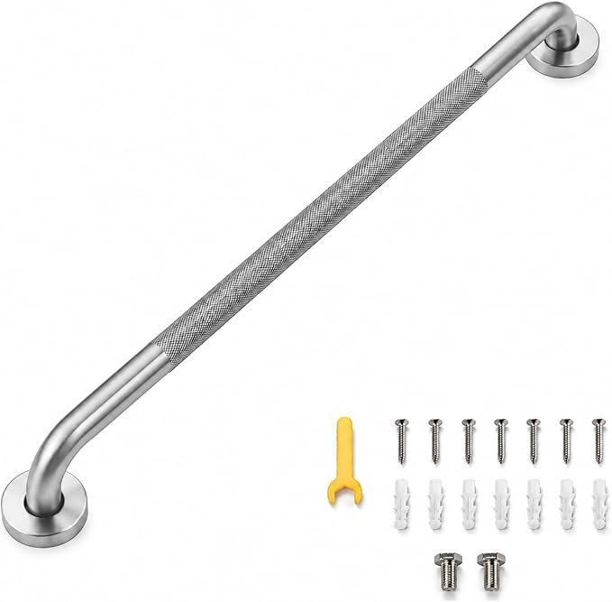 32 Inch Shower Grab Bar, Brushed Nickel Anti-Slip Bathroom Grab Bar with Knurled Grip, Stainless Steel Safety Handrail for Toilet Bathtub, Shower Handle Handicap Bars for Senior, Elderly, Pregnant