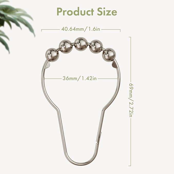 Amazer Shower Curtain Hooks, Decorative Rust Proof Stainless Steel Shower Curtain Hooks for Bathroom Shower Rods Set of 24, Polished Nickel