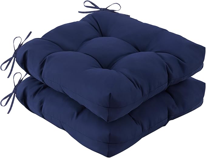 IASEAHK Outdoor Chair Cushions Set of 2, 17" x 17" x 4", Waterproof Outdoor Seat Cushions for Patio Furniture, Fade-Resistant Patio Chair Cushion, Dining Wicker Chair Pads for Porch Garden, Navy Blue