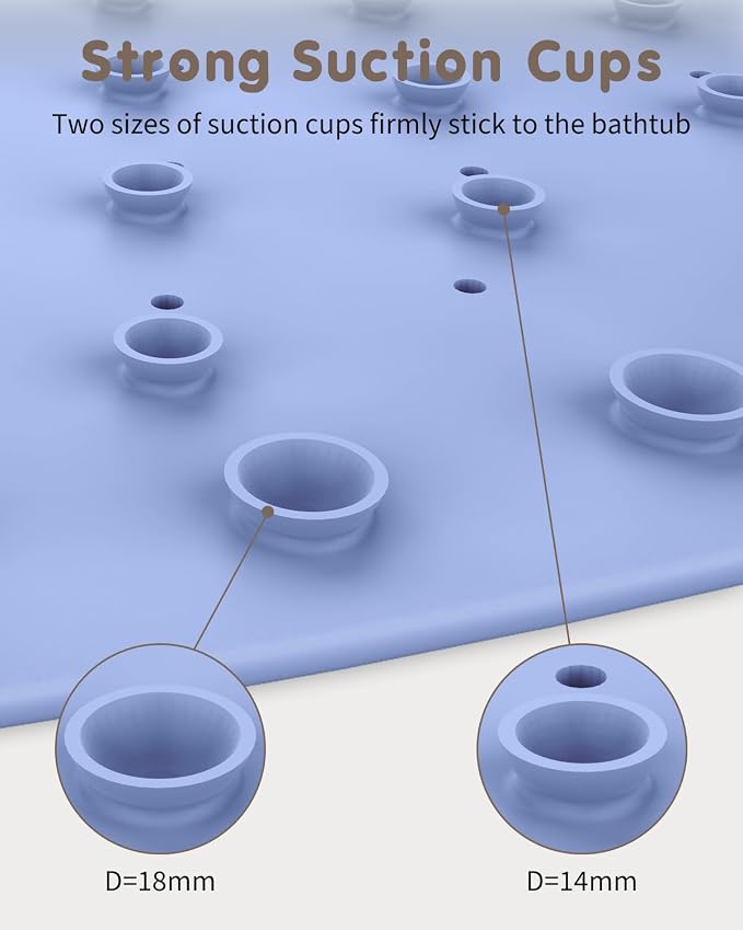 Panda Bathtub Mat Non Slip Kids Natural Rubber Low Odor, Bath Mat for Tub Non Slip for Baby 32"x18", Anti-Slip Surface and Strong Suction Cups Dual Anti-Slip, Machine Washable, Blue
