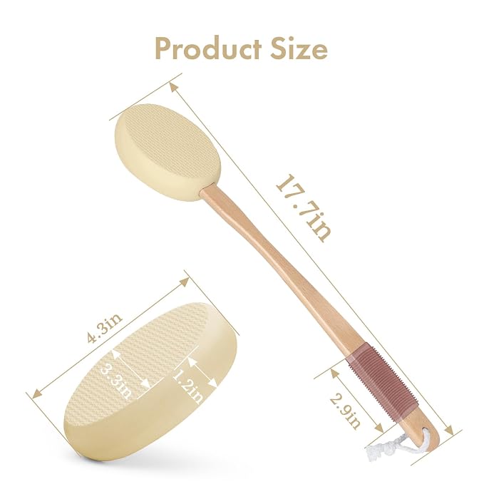AmazerBath Lotion Applicator for Back, Feet, 4 Replacement Pads with 17" Curved Handle, Back Sunscreen Applicator for Kids, Elderly, Apply Skin Cream Medicine Moisturizer Tanner, Light Beige Yellow