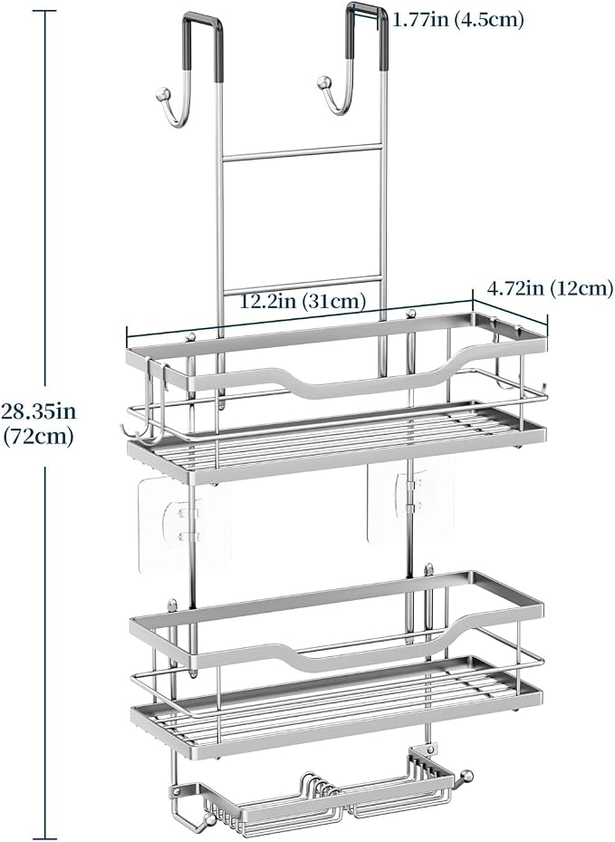 Consumest Over The Door Shower Caddy - 3 Tier Shower Shelves Hanging with Soap Holders, Large Capacity Shower Organizer with 6 Hooks, Bathroom Rack and Storage, Silver