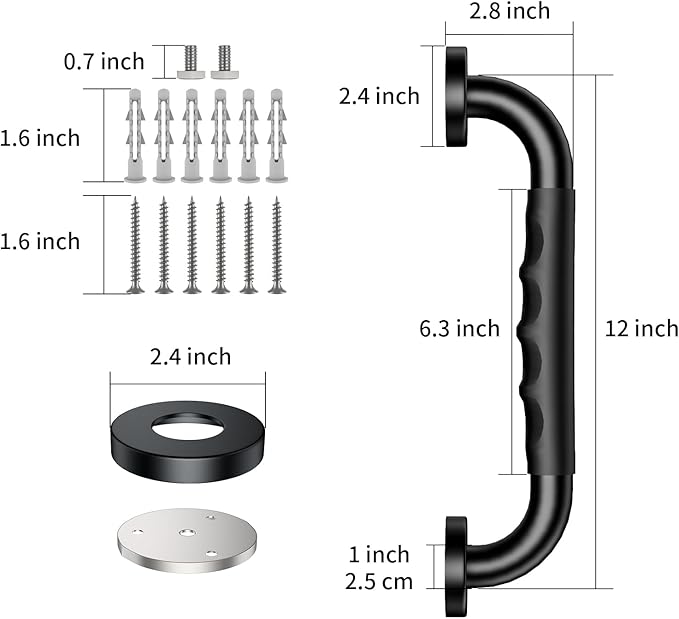 Anti-Slip Grab Bars 12 Inch w/Silicone Grip, iMomwee Stainless Steel Wall Mounted Bathroom Grab Bar Handle, Matte Black Safety Shower Handrail for Senior, Handicap Balanced Support Bars