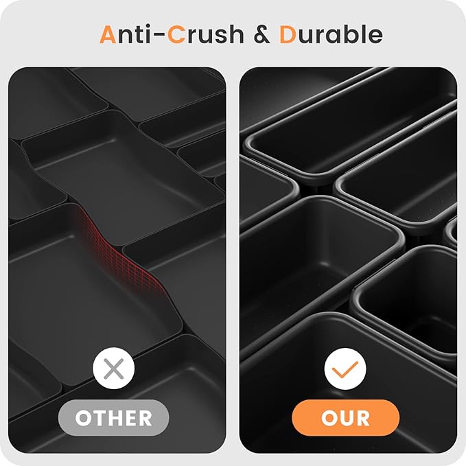 A-LuGei 【Military Grade Drawer Organizer, 【𝟱𝗦𝗶𝘇𝗲】 Makeup organizer, 【Holds 177 Items】 Bathroom Organizers and Storage, Organization and Storage, Desk Drawer Organizer for Vanity (Black)