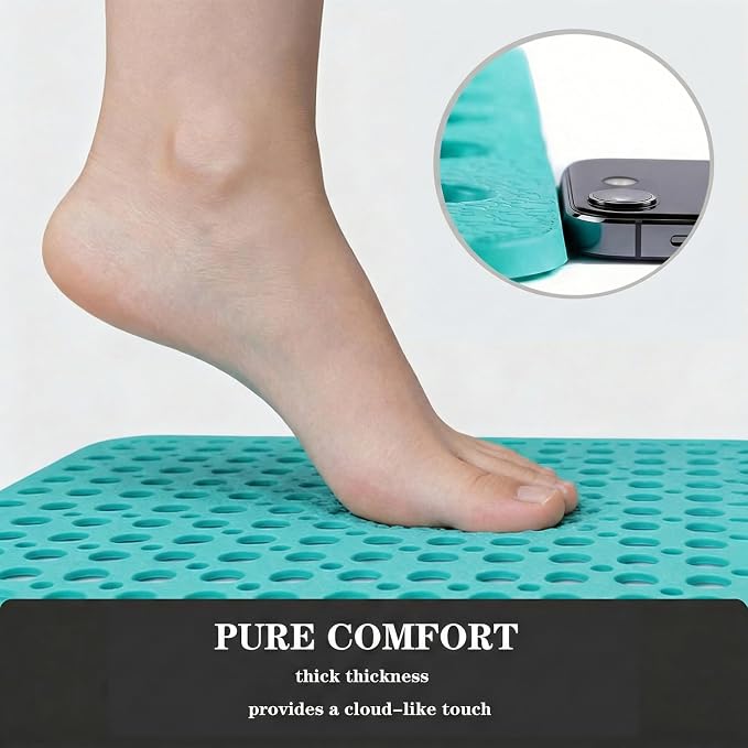 Nonslip Bathtub Mat Extra Soft TPE Bath Mat for Kids, Machine Washable Bathroom Shower Mat, Smooth/Non-Textured Tubs Only, 30L x 17W Inch (Dark Green)