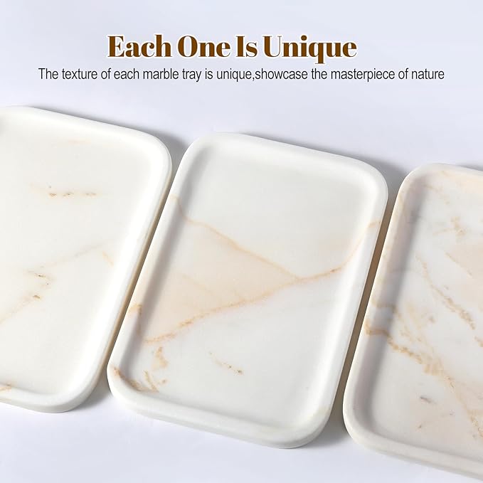 Koville Marble Tray, 12"x8" Natural Marble Vanity Tray for Countertop Bathroom Kitchen Dresser, Decorative Catchall Trays for Perfume Jewelry, Rectangular Stone Serving Tray(Golden Calacatta)