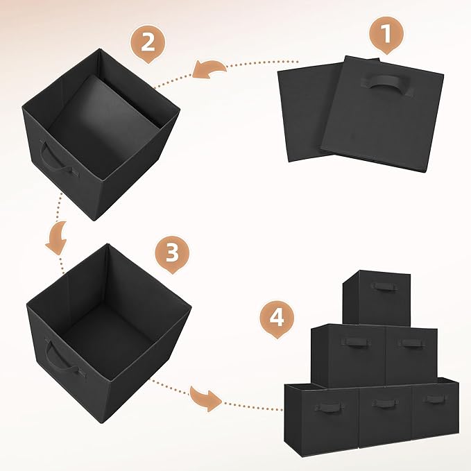 STORAGE MANIAC Storage Cubes, 11 Inch Collapsible Storage Bins with Handles, 8 Pack Fabric Foldable Bins for Organization, Durable Storage Bins for Closet, Shelves, Offices, 8-Pack Black