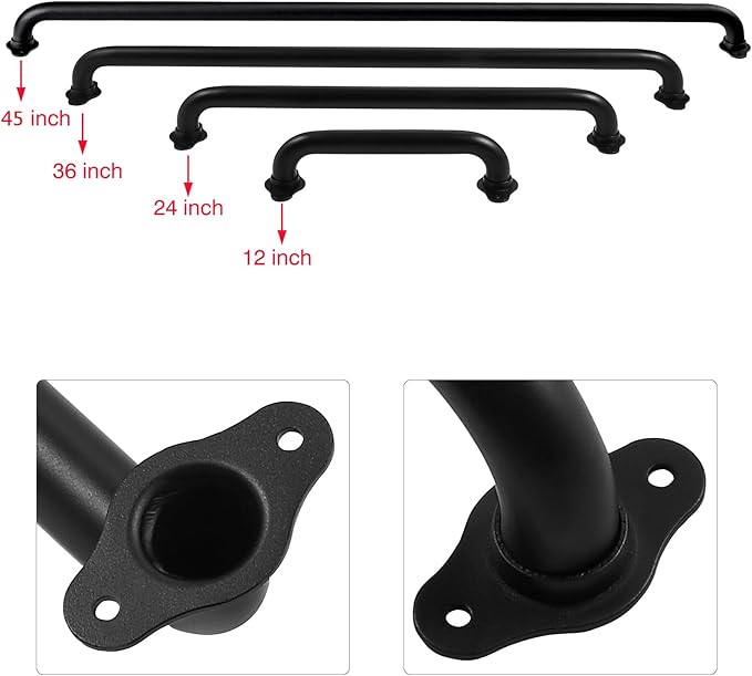 12 Inch Wall Mount Stairs Hand Rails Indoor - 1FT Metal Pipe Handrail, Outdoor Stairway Steps Safety Railing, Deck Porch Rail, Safety Grab Bar for Stairs (Matte Black)