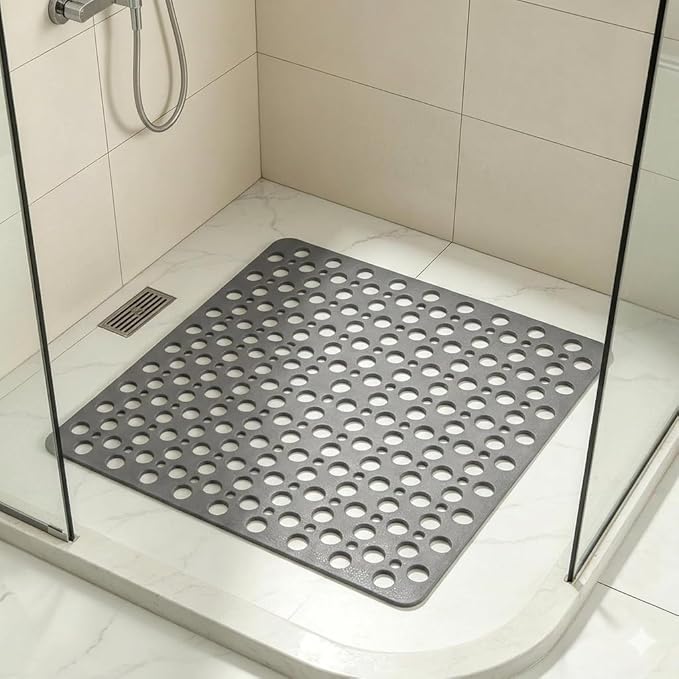 Casa and Beyond Shower Mat, Secure Shower Mats Easy to Clean, Showers Mat with Suction Cup, Washable Non-Slip Bathtub Mats for Inside Showers (Grey,20.9 * 20.9 in)