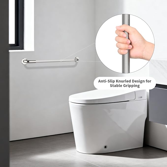 Polished Chrome Grab Bar 32 Inch, iHansee Anti-Slip Bathroom Grab Bar w/Knurled Grip, Stainless Steel Safety Handrail for Toilet Bathtub, Wall Mounted Shower Handle Handicap Bars for Senior Elderly