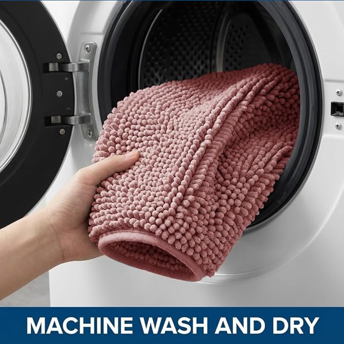 Bathroom Rugs Sets 2 Piece,Super Absorbent Chenille Bath Mats and U-Shaped Toilet Rug,Strong PVC Non Slip Backing,Microfiber Washable Dry Quickly Bath Mats for Bathroom(20"x32"+20"x20"U, Dusty Rose)