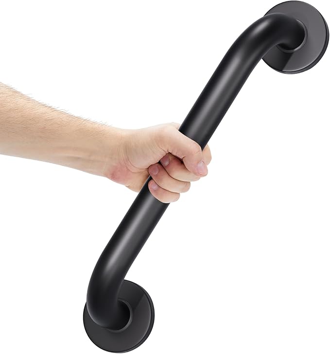 AmazerBath Shower Grab Bars for Seniors Anti Slip, Bath Safety Grab Bar for Needy, Stainless Steel Bathroom Safety Grab Bars, Thickened Bar Bigger Base Holds 500LBS, 16" L x 1.25" D, Black
