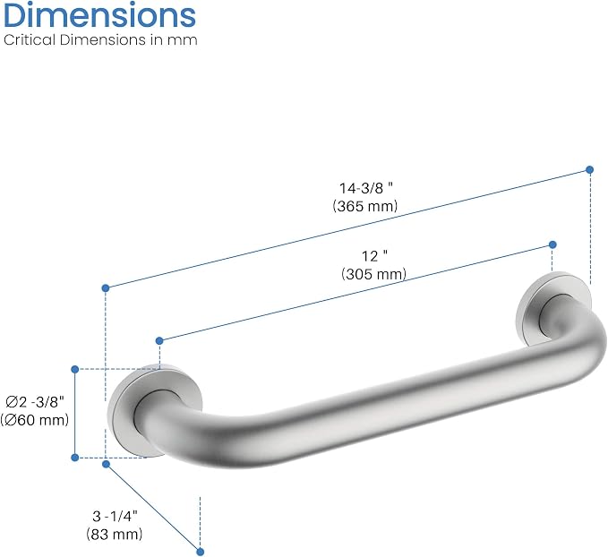 KIBI 12 Inch Stainless Steel Bathroom Safety Grab Bar | Curved Shaped Grab Bar for Bathtubs and Showers, Bathroom Grab Bars for Seniors, Wall Mounted Anti-Slip Support - Brushed Nickel (KGB1012)