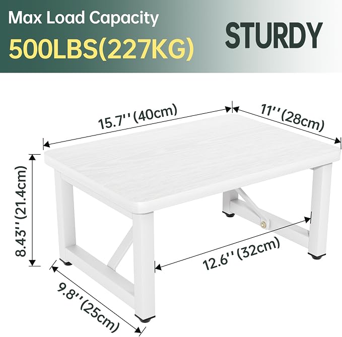 SZLHANJZ Step Stool, Small Step Stool for Adults, Wood and Metal Foot Stool, One Stepping Stool for Bedside Sofa Side, 400 LBS Load Heavy Duty Step, White
