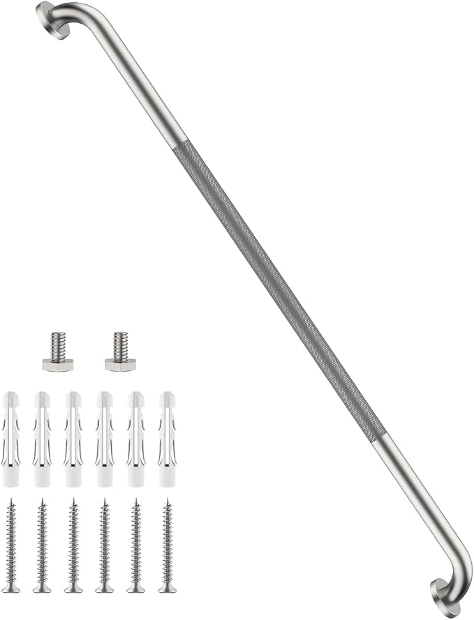 48 Inch Anti Slip Shower Grab Bar, Munzong Bathroom Grab Bar for Showers, Brushed Nickel Knurled Handicap Balance Bar,Safety Hand Rail Support Elderly Senior Assist Bath Handle