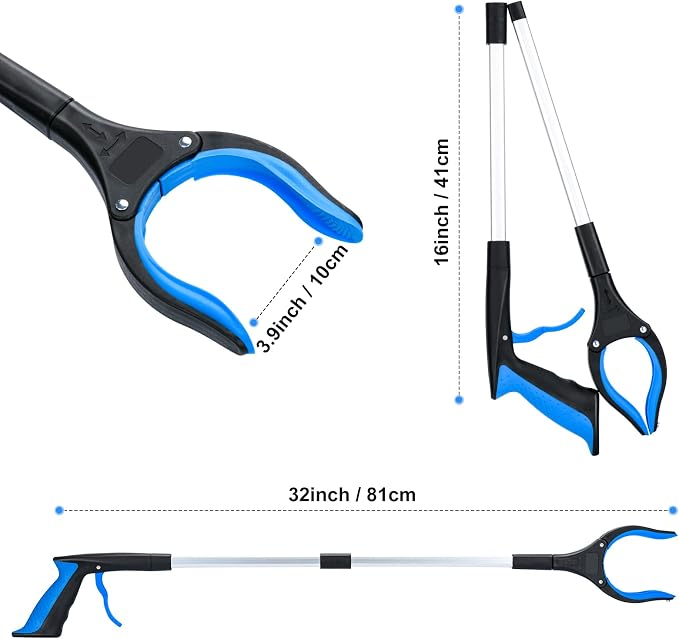 2-Pack Grabber Reacher Tool,32 Inch Foldable Reacher Grabber Pickup Tool with Strong Grip Magnetic,360°Rotating Anti-Slip Jaw,Grabber Tool,Grabbers for Seniors for Outdoor & Indoor (Blue&Purple)