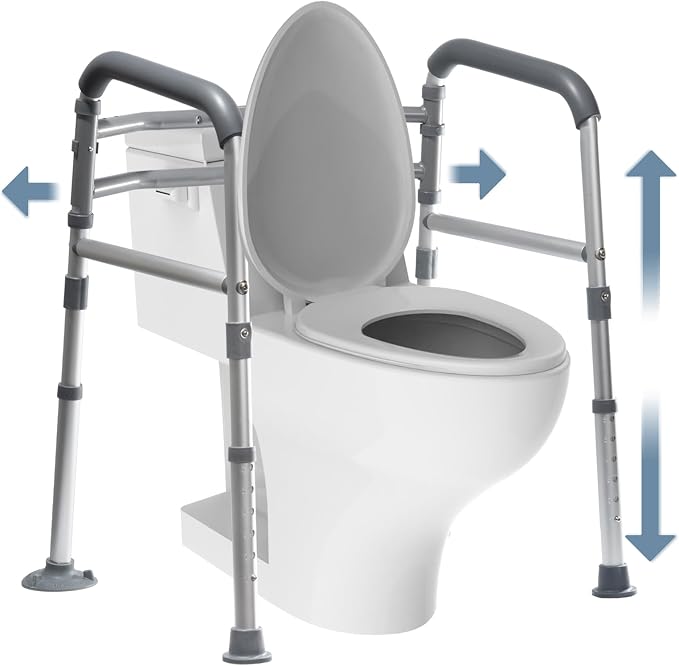 Toilet Safety Rails, Height-Adjustable, Foldable, Tool-Free Assembly, for Elderly, Seniors, Handicap & Disabled, 350 lbs Capacity