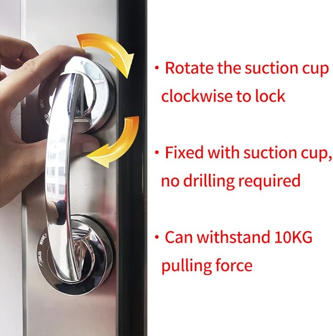 Glass Door and Window Handle, Suction Cup Bathroom Sliding Doors Handles, Non-Porous Handles Shower Grab Bars, Cabinets and Wardrobes Non-Marking Handle (Sliver)