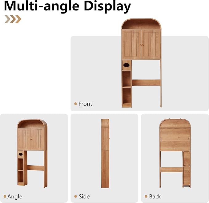 LEVNARY 31" Wide Over the Toilet Storage with Toilet Paper Holder, Arched Bathroom Organizer with Fluted Doors, 4-Tier Space Saving Freestanding Cabinet with Adjustable Shelves (Caramel)