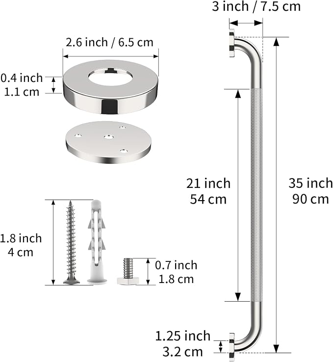 36 Inch Anti Slip Shower Grab Bar, Munzong Bathroom Grab Bar for Showers, Brushed Nickel Knurled Handicap Balance Bar,Safety Hand Rail Support Elderly Senior Assist Bath Handle