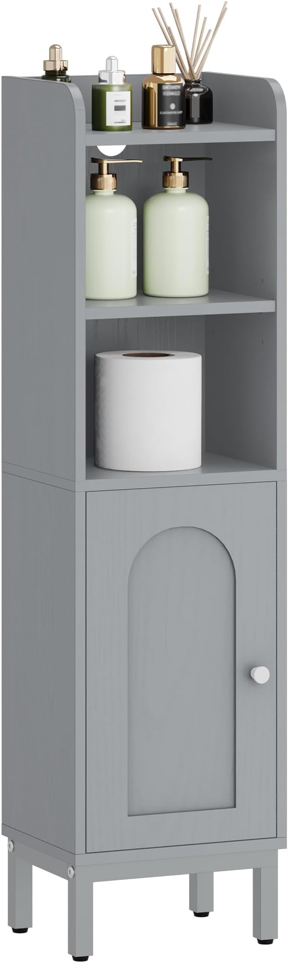 Hzuaneri Bathroom Storage Cabinet, Small Corner Floor Cabinet with Door and Shelves, Narrow Toilet Paper Holder, Bathroom Organizer with Adjustable Shelf, for Small Spaces, Gray BC38221GR