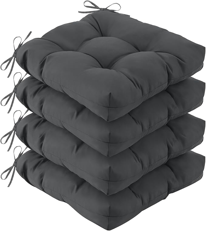 IASEAHK Outdoor Chair Cushions Set of 4, 19" x 19" x 5", Waterproof Outdoor Seat Cushions for Patio Furniture, Fade-Resistant Patio Chair Cushion, Dining Wicker Chair Pads for Porch Garden, Dark Grey