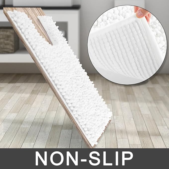 Yimobra Toilet Rug U Shaped Washable 24x20 Inch - Ultra Soft Absorbent Chenille Bath Rugs for Toilet, Quick Dry & Machine Washable, Non Slip Contour Bathroom Mat, White