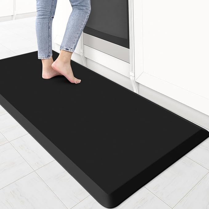 KitchenClouds Kitchen Mat Cushioned Anti Fatigue Rug 22"x54" Water Resistant, Non Slip, Standing and Comfort Desk/Floor Mats for House Sink Office (Black,0.8inch)