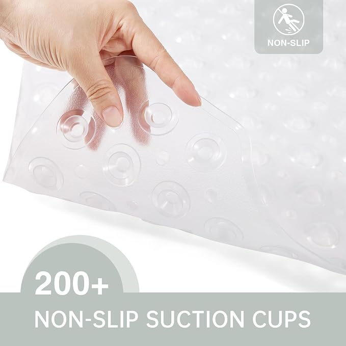 Wirhao Bathtub Mat Non Slip Shower Mat 39×16 Inches Bath Mat for Tub Machine Washable Tub Mat Large for Bathroom with Suction Cups and Drain Holes Clear