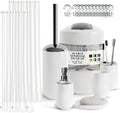 Clara Clark Bathroom Set - White Bathroom Accessories Set, 20PC Bathroom Accessory Set, Shower Curtain Set with Liner, Toothbrush Holder, Soap Dispenser, Soap Dish, Toilet Brush Holder, and Trash Can