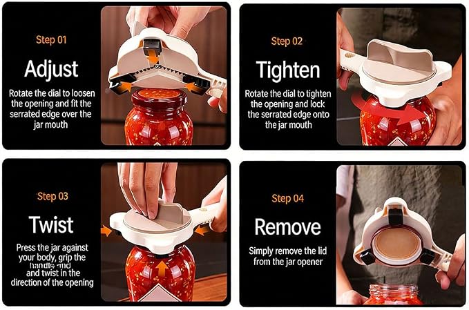 2026 New 4-in-1 Jar Opener ， Adjustable Stainless Steel ， Jar Openers for Seniors & Weak Hands ， Multifunctional Can Opener & Lid Opener for Jars, Bottles & Cans