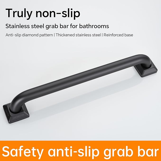 joyrain 500lb Capacity Stainless Steel Grab Bar - Heavy Duty Bathroom Safety Rail for Elderly, Anti-Slip Shower Handle, ADA Compliant (Matte Black, 24 inch)