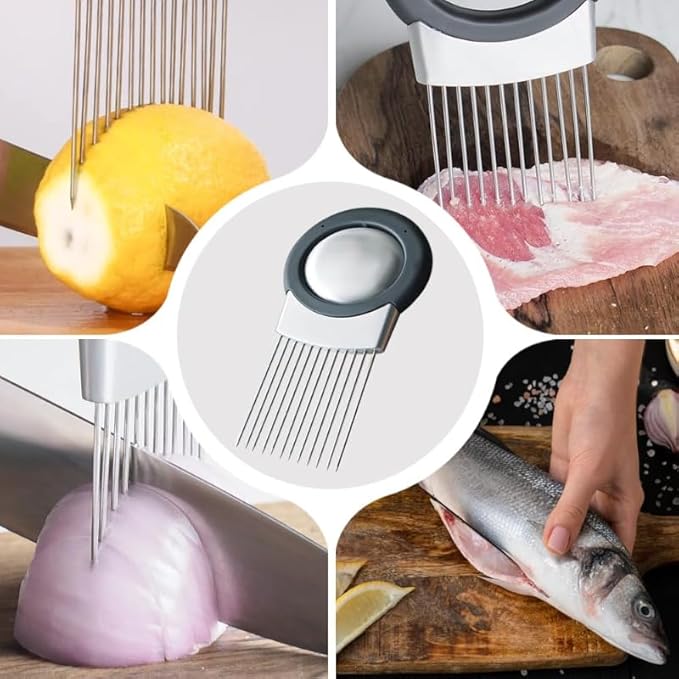 Stainless Steel Onion Slice Holder, Lemon Slicer Vegetable Cutter, Chopper Slicing Assistant Tool for Meat, Onion, Potato, Tomato Home Kitchen Tools (B-1 PCS)