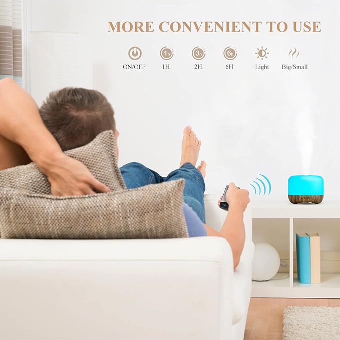 Aromatherapy Essential Oil Diffuser for Room: 500ml Colorful Aroma Air Humidifier with Adjustable Cool Mist Mode, Auto Off Ultrasonic Diffusers for Large Room Home Office(Brown)