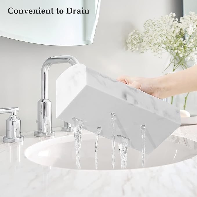 Luxspire Bathroom Counter Organizer, Toothbrush Holder for Bathroom 5 Slot, Large Countertop Organizer Storage Marble Bathroom Accessories for Toothbrush Toothpaste, Gravel White
