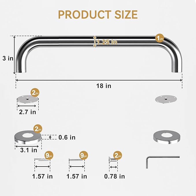 AmazerBath Grab Bars for Shower 18 Inches, Shower Grab Bars for Senior Anti Slip, Safety Grab Bars for Bathtubs and Showers Stainless Steel, Thickened Bar Holds 500LBS, 18" Lx1.25 D, Brushed Nickel