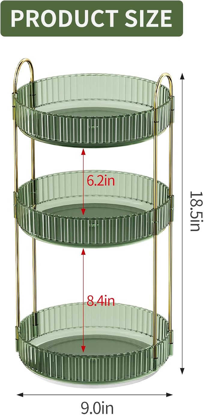 360° Rotating Makeup Organizer, Large Capacity Skincare Organizer, 3 Tier Cosmetic Skin Care Perfume Dresser Organizer, Fits Cosmetics, Perfume, Skin Care, Lipstick
