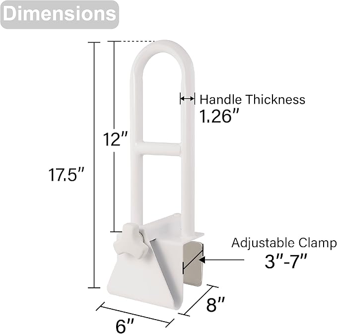 Vaunn Medical Secure Bathtub Safety Rail, ADA Compliant Shower Grab Bar Handle for Elderly and Disabled, Secure Locking Tub Clamp, 300 lbs
